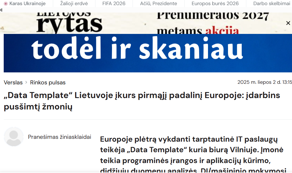 Data Template to establish first European branch in Lithuania
