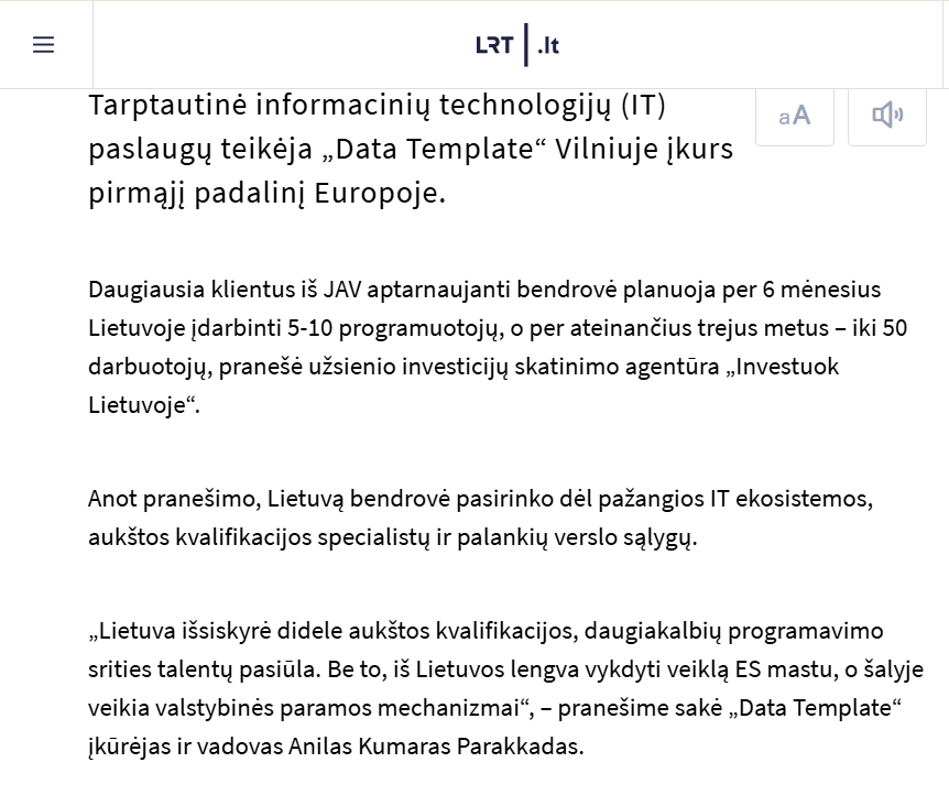 Data Template to establish first European branch in Lithuania